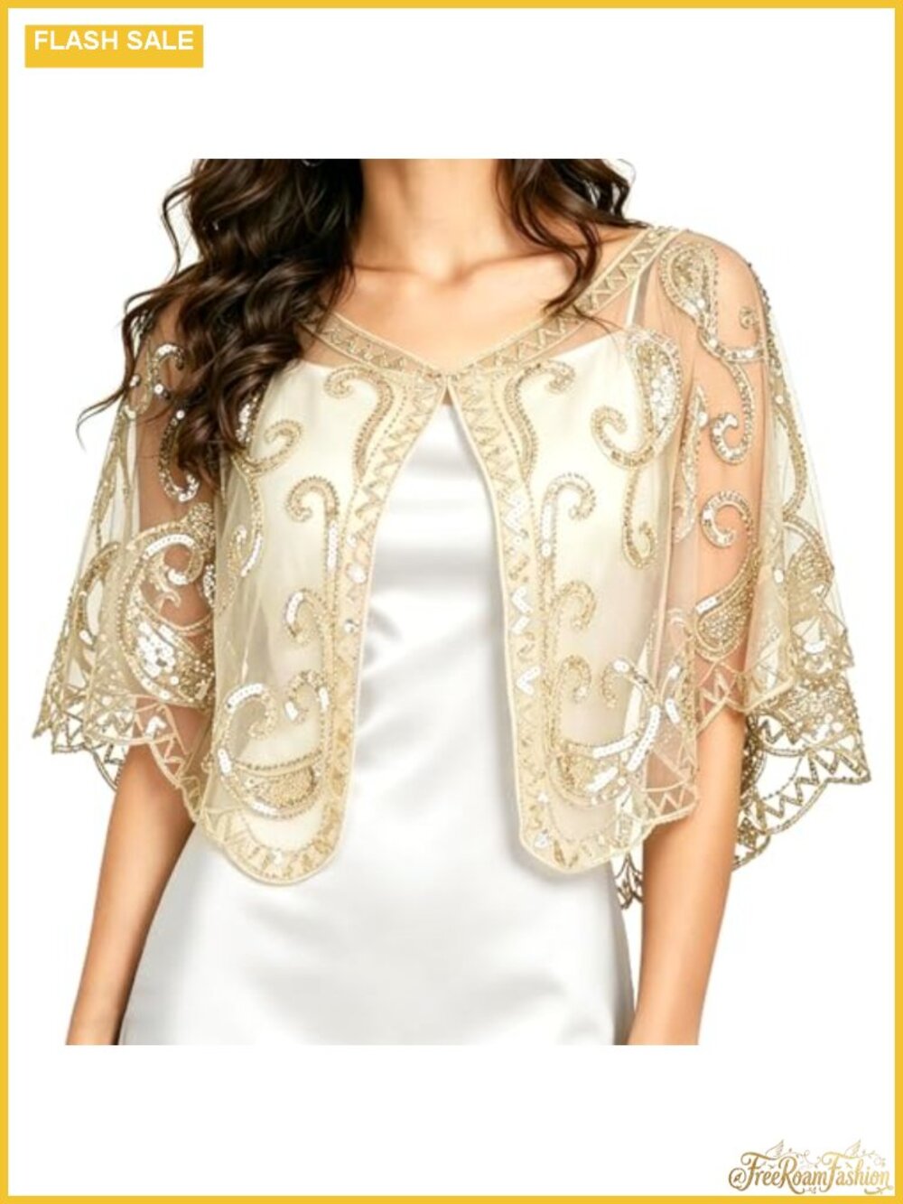 1920s Shawl Wrap Sequin Beaded Evening Cape Flapper Cover Up